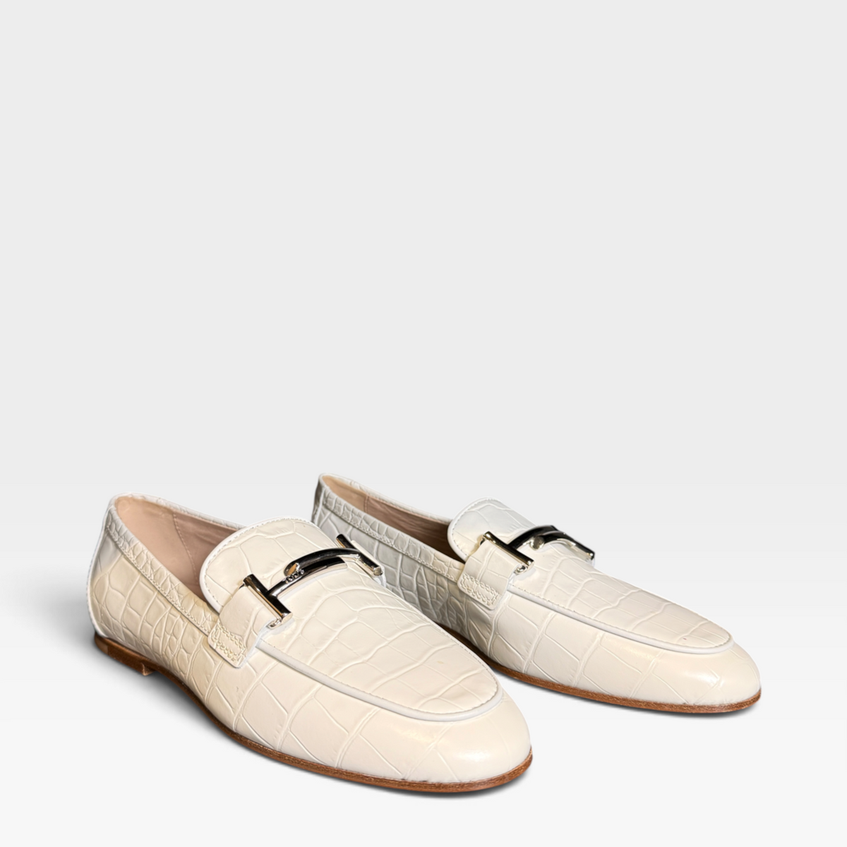 Tod's Double T Bar Croc Leather Loafers