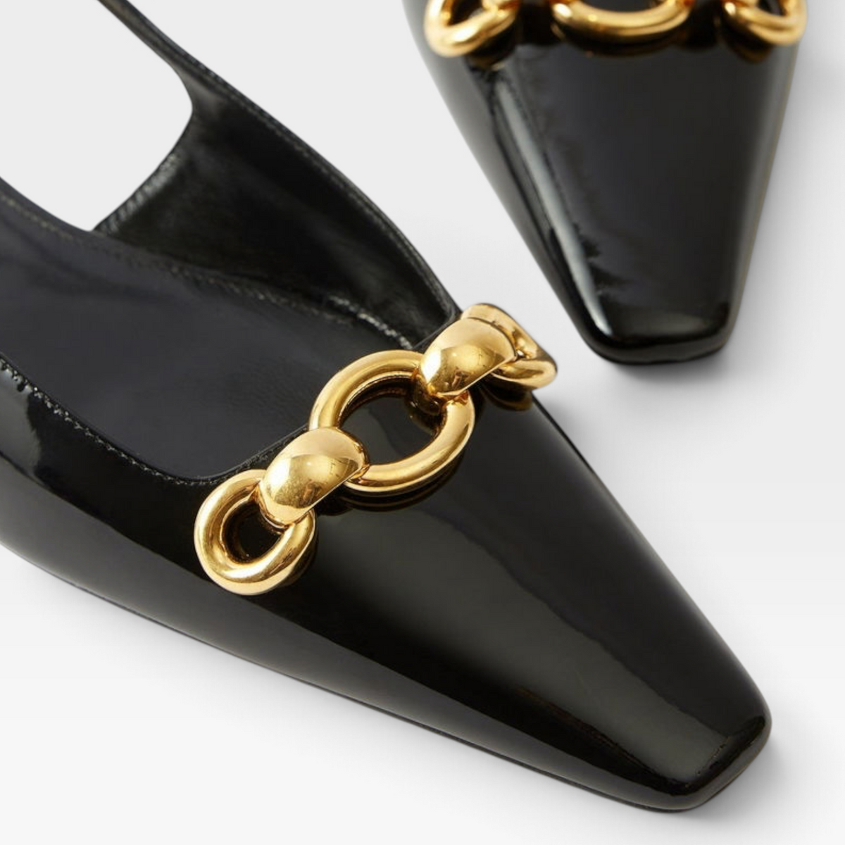 Saint Laurent Blade Chain Patent Leather Flat Slingbacks (Unworn)