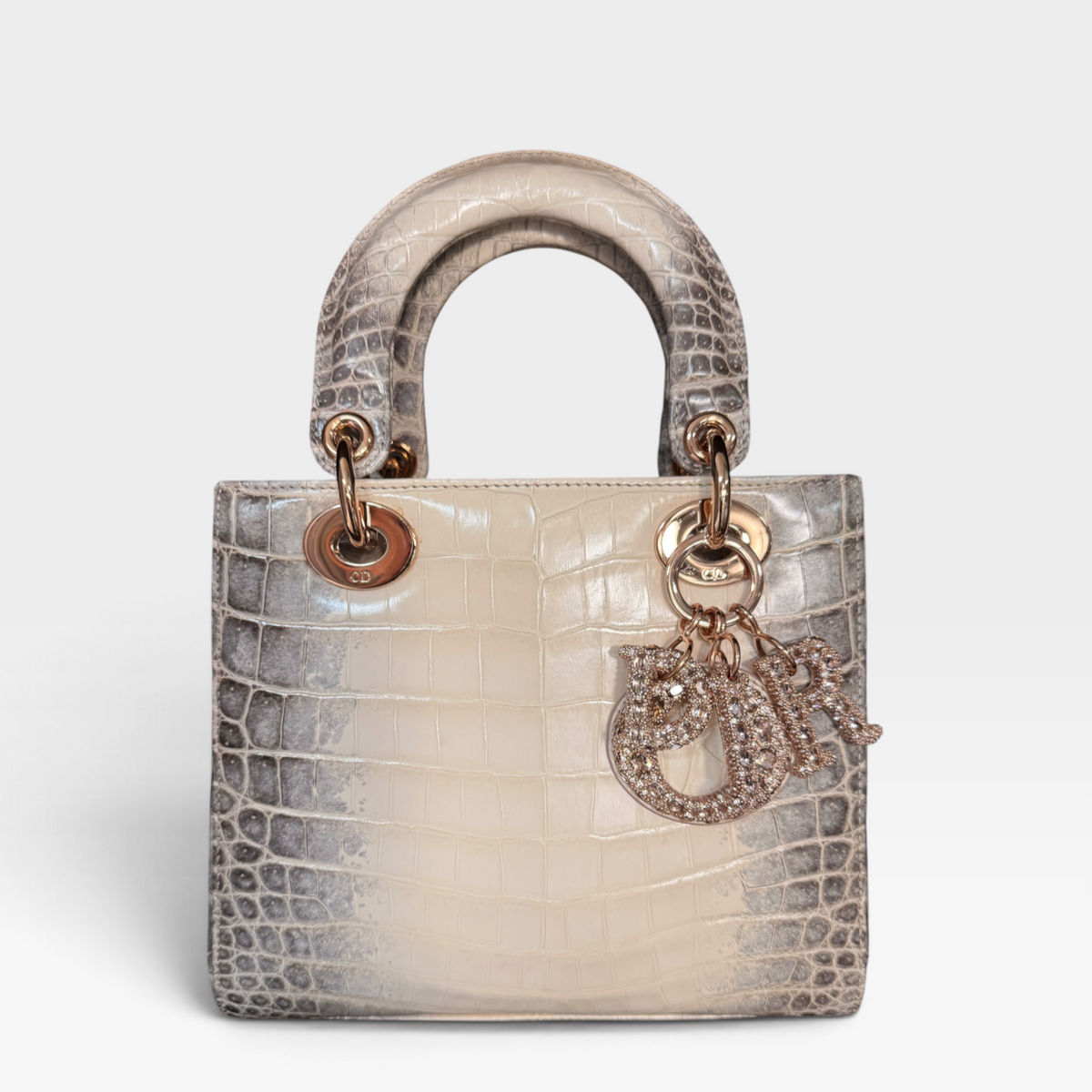 Christian Dior Lady Dior, Himalayan Crocodile, Crystal Cannage Charms, Rose Gold Hardware