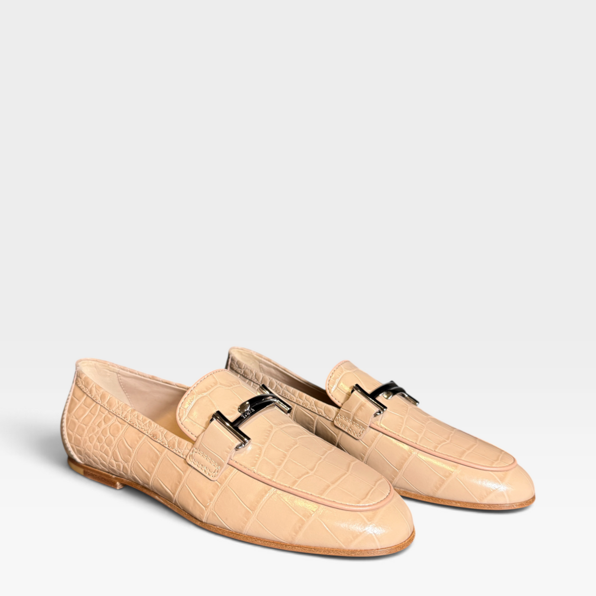 Tod's Double T Bar Croc Leather Loafers