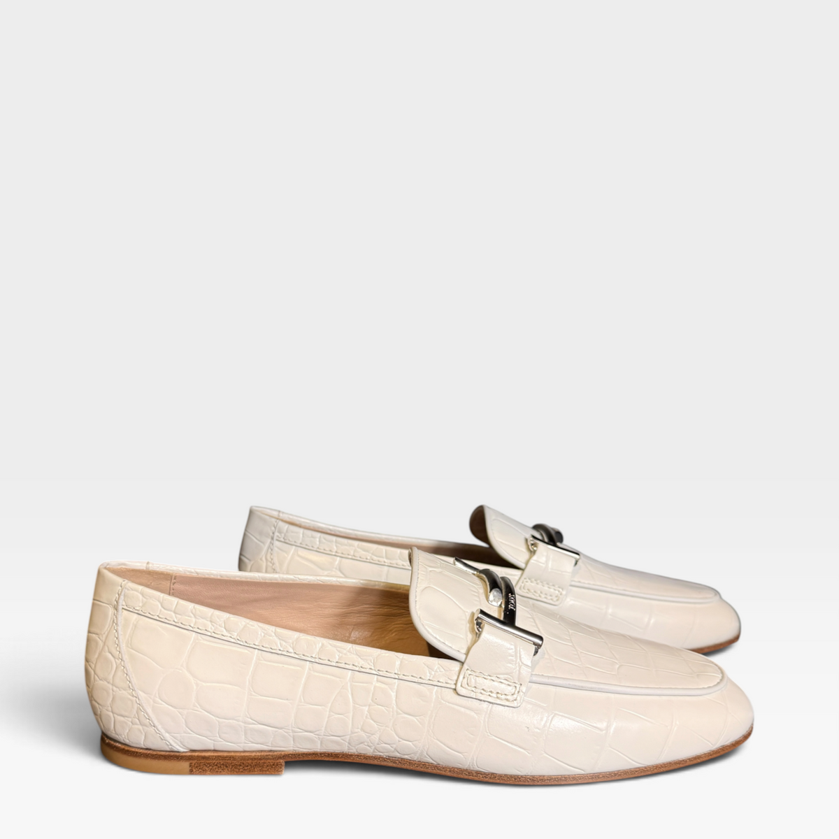Tod's Double T Bar Croc Leather Loafers