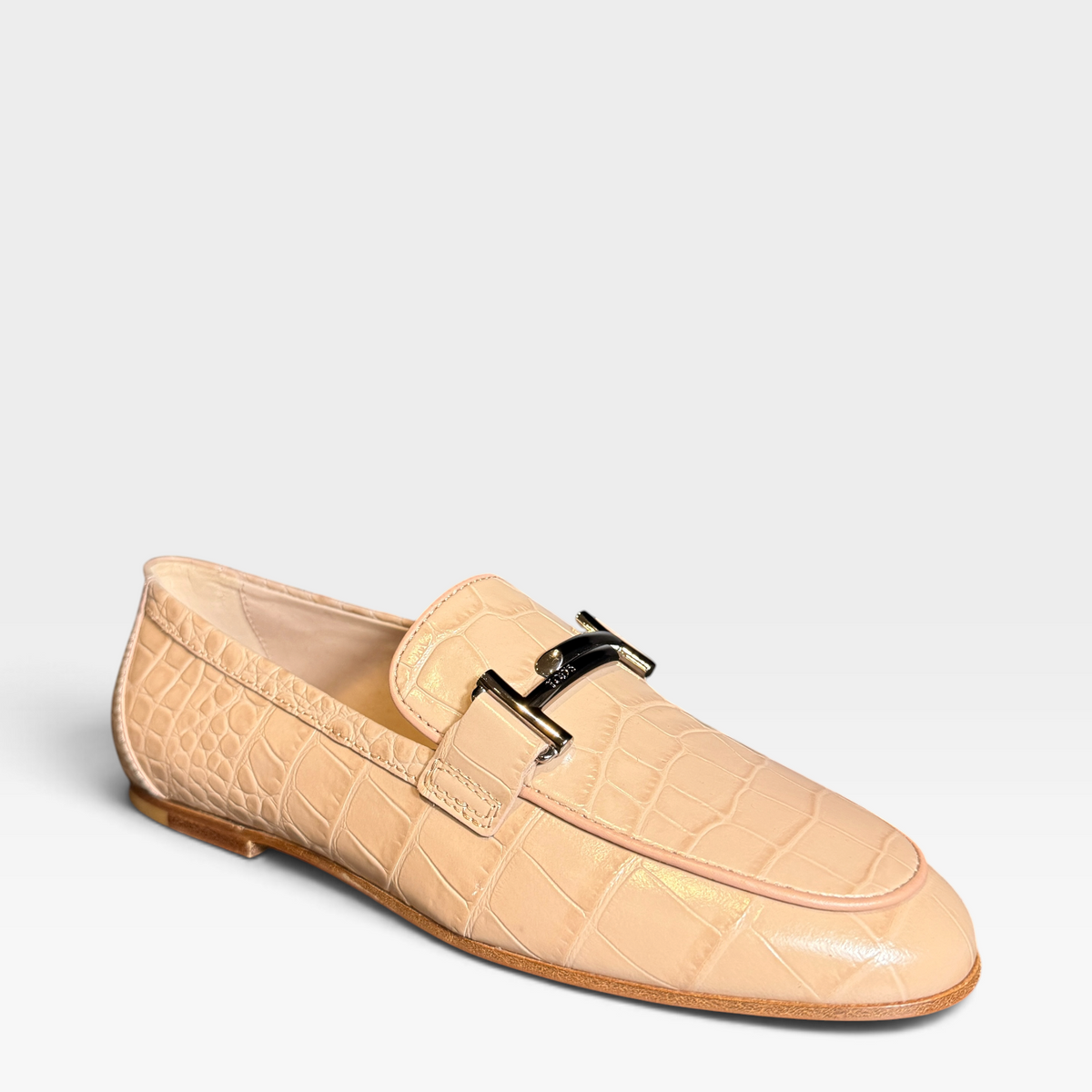 Tod's Double T Bar Croc Leather Loafers