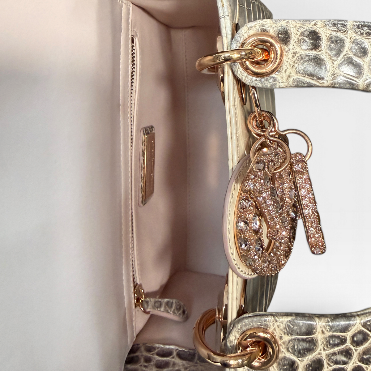Christian Dior Lady Dior, Himalayan Crocodile, Crystal Cannage Charms, Rose Gold Hardware