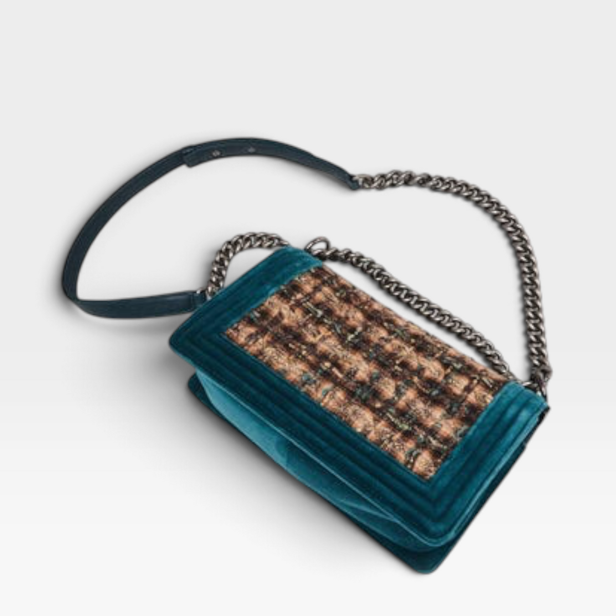 Chanel Velvet Quilted Plaid Tweed Paris-Edinburgh Medium Boy Bag