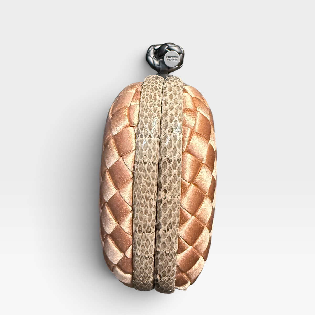 Bottega Veneta Knot Clutch with Python Trim – Blush