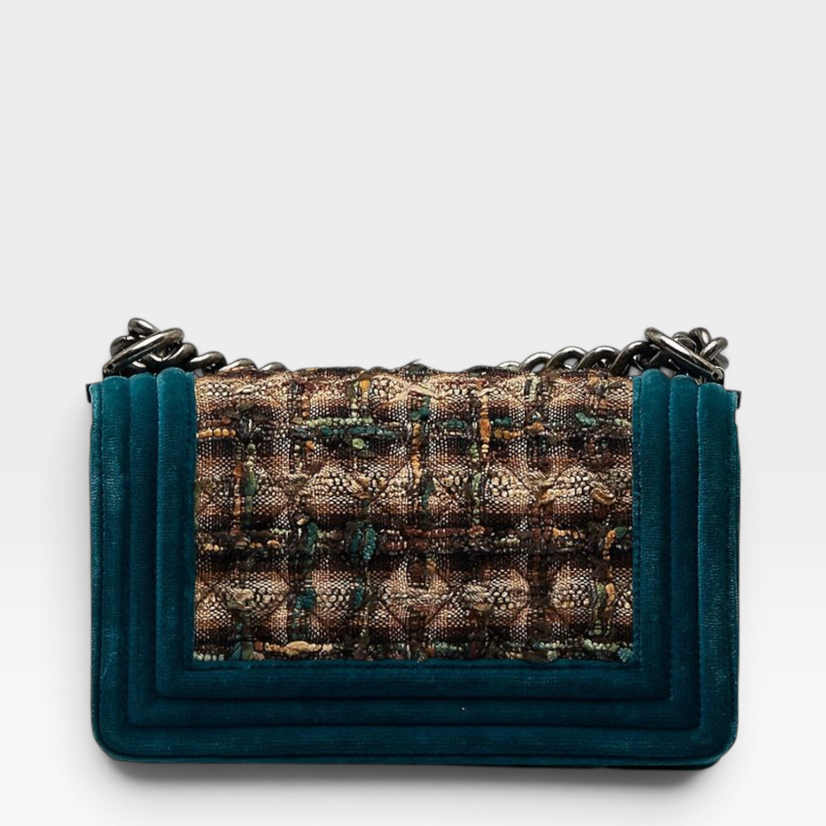 Chanel Velvet Quilted Plaid Tweed Paris-Edinburgh Medium Boy Bag