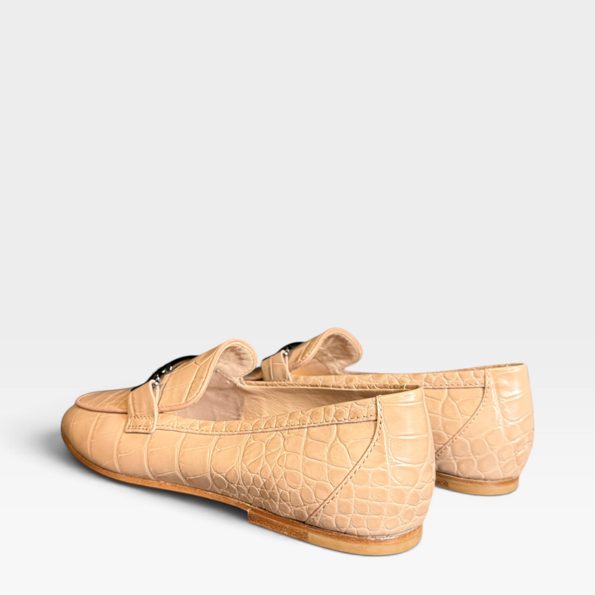 Tod's Double T Bar Croc Leather Loafers