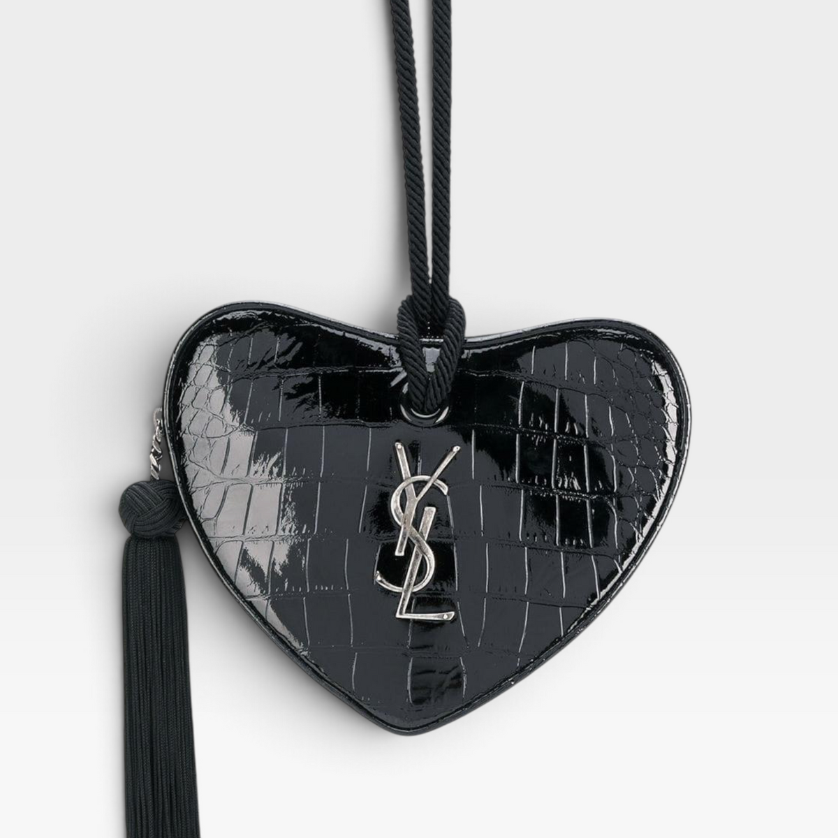 Saint Laurent Heart Shape Croc-Embossed Logo Clutch