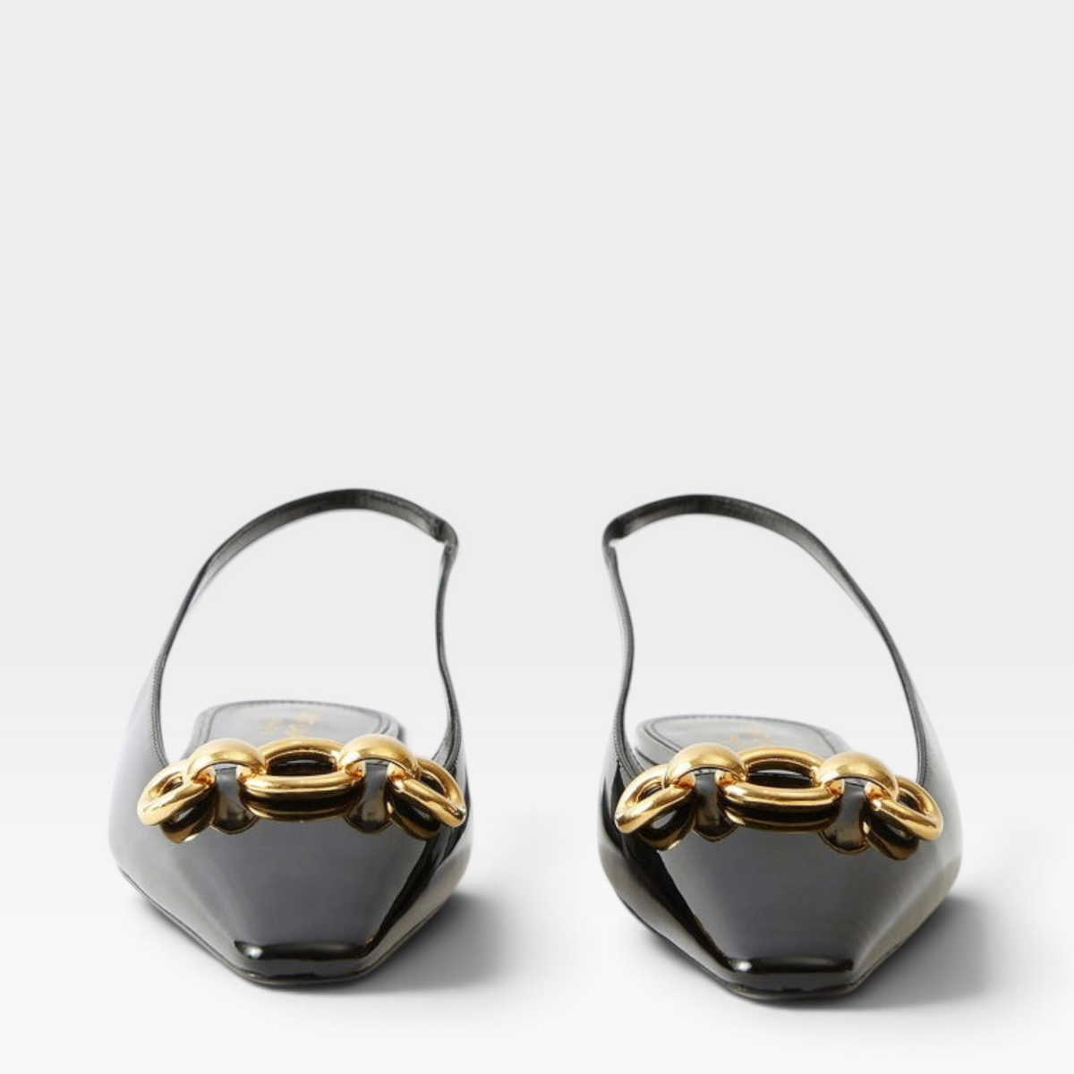 Saint Laurent Blade Chain Patent Leather Flat Slingbacks (Unworn)