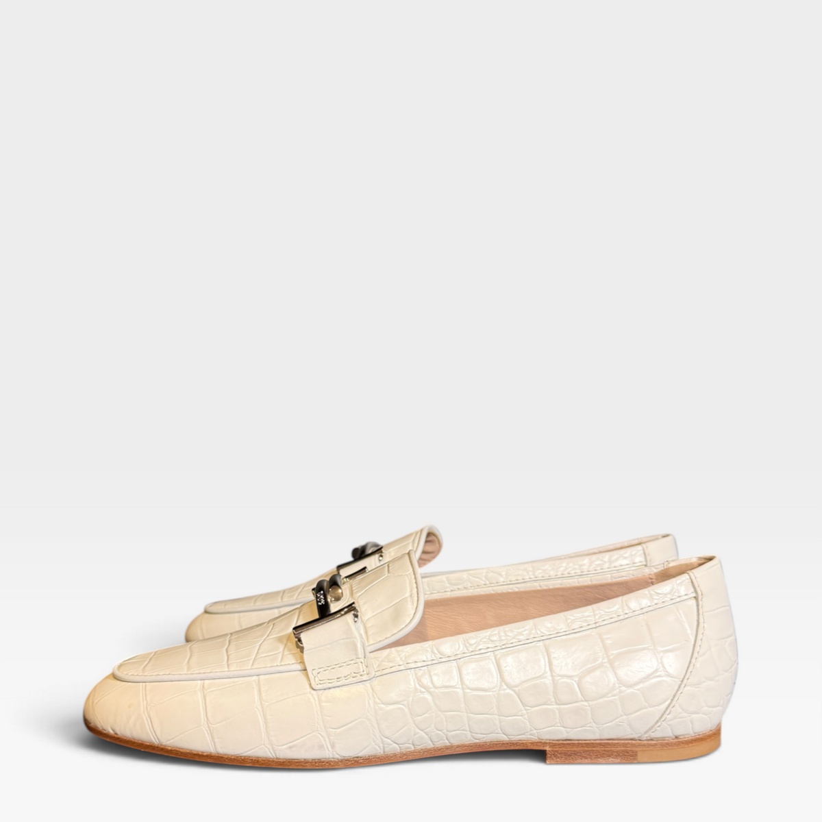 Tod's Double T Bar Croc Leather Loafers