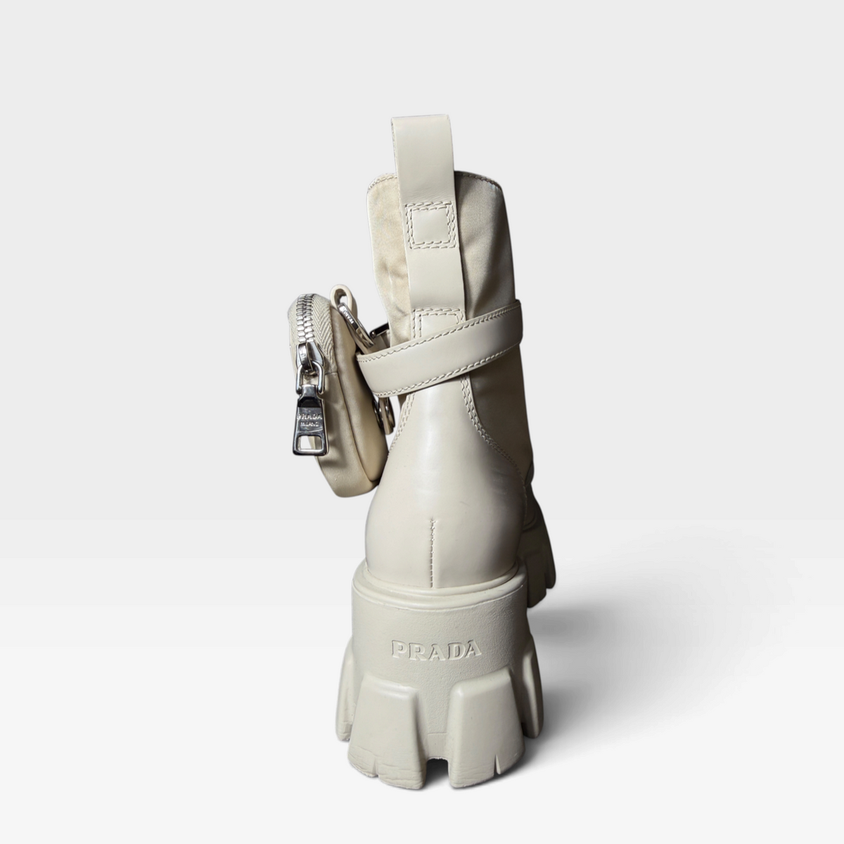 Prada Monolith Re-Nylon & Leather Combat Boots with Pouch