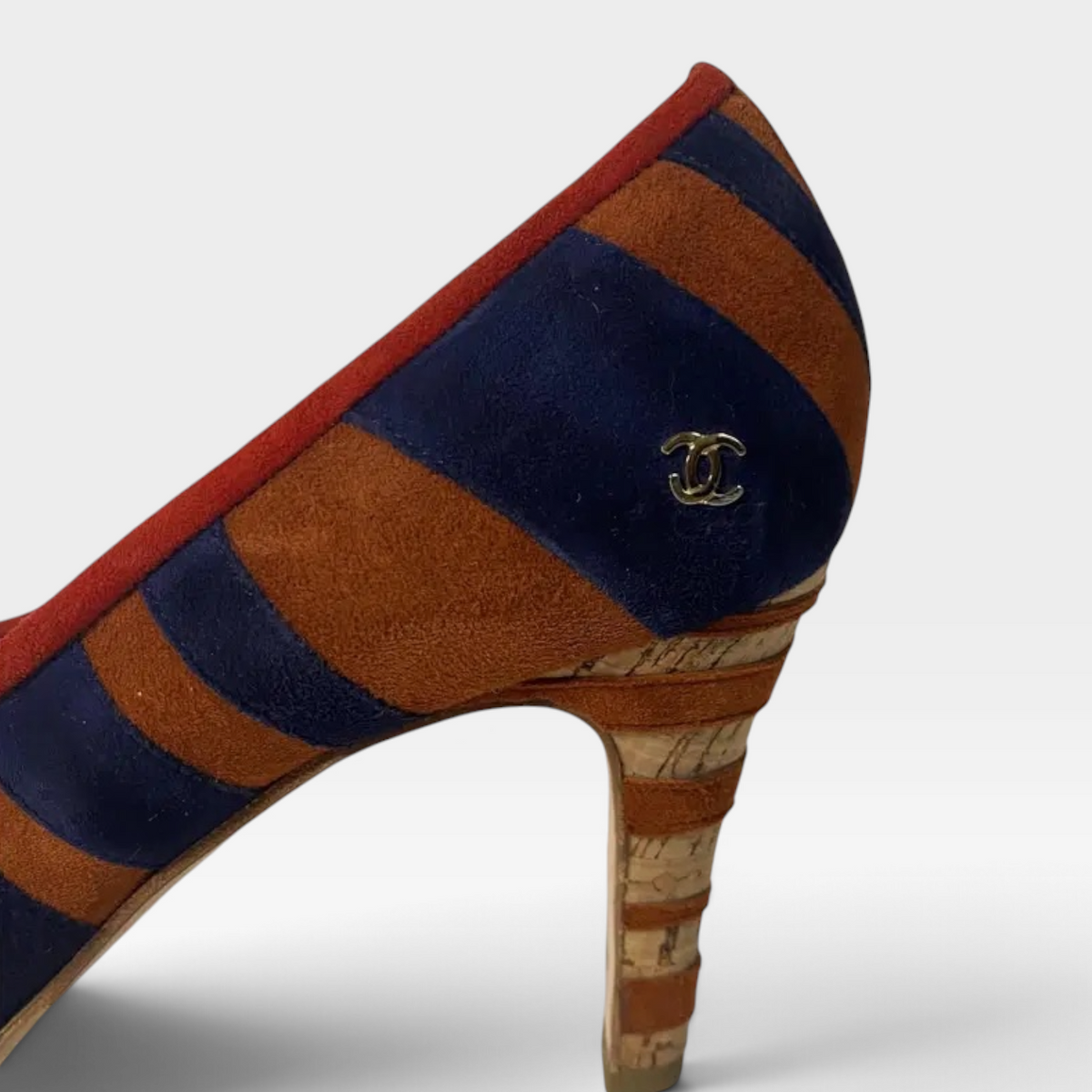 Chanel Suede Stripe Cork Heel Pumps