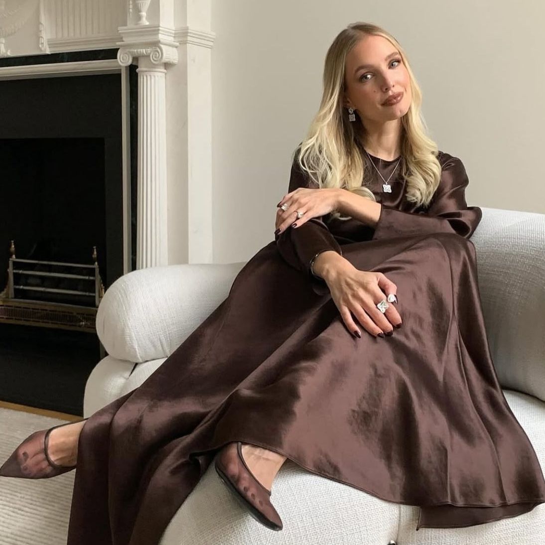 ABADIA YARA BROWN SILK CHOCOLATE MAXI DRESS