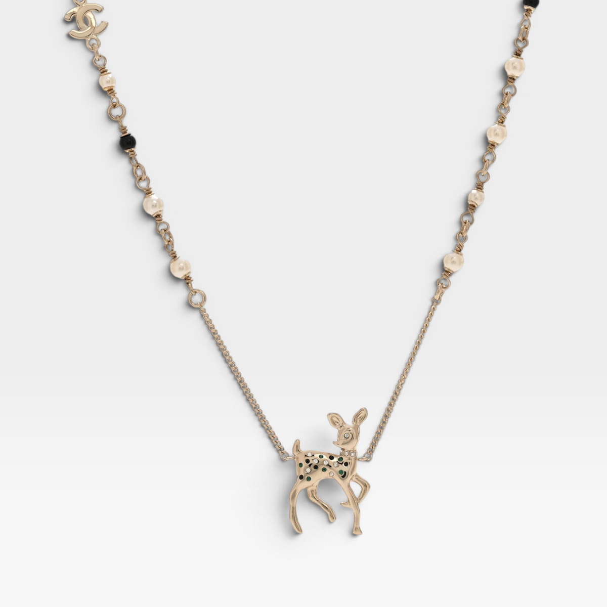 Chanel VIP Bambi Deer Crystal & Pearl Necklace Necklace