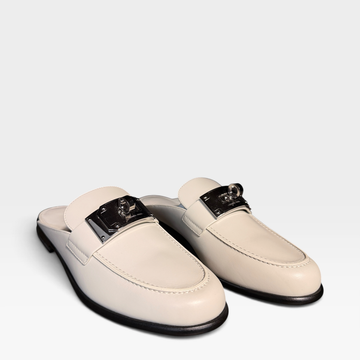 Hermès Iota (Lota) Mules - White Leather, Palladium Hardware