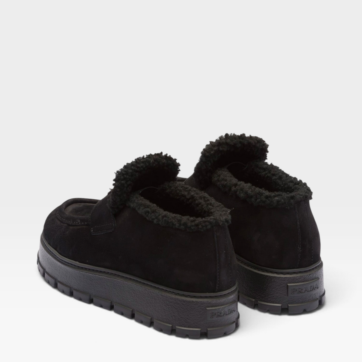 Prada Suede & Shearling Loafer Slides