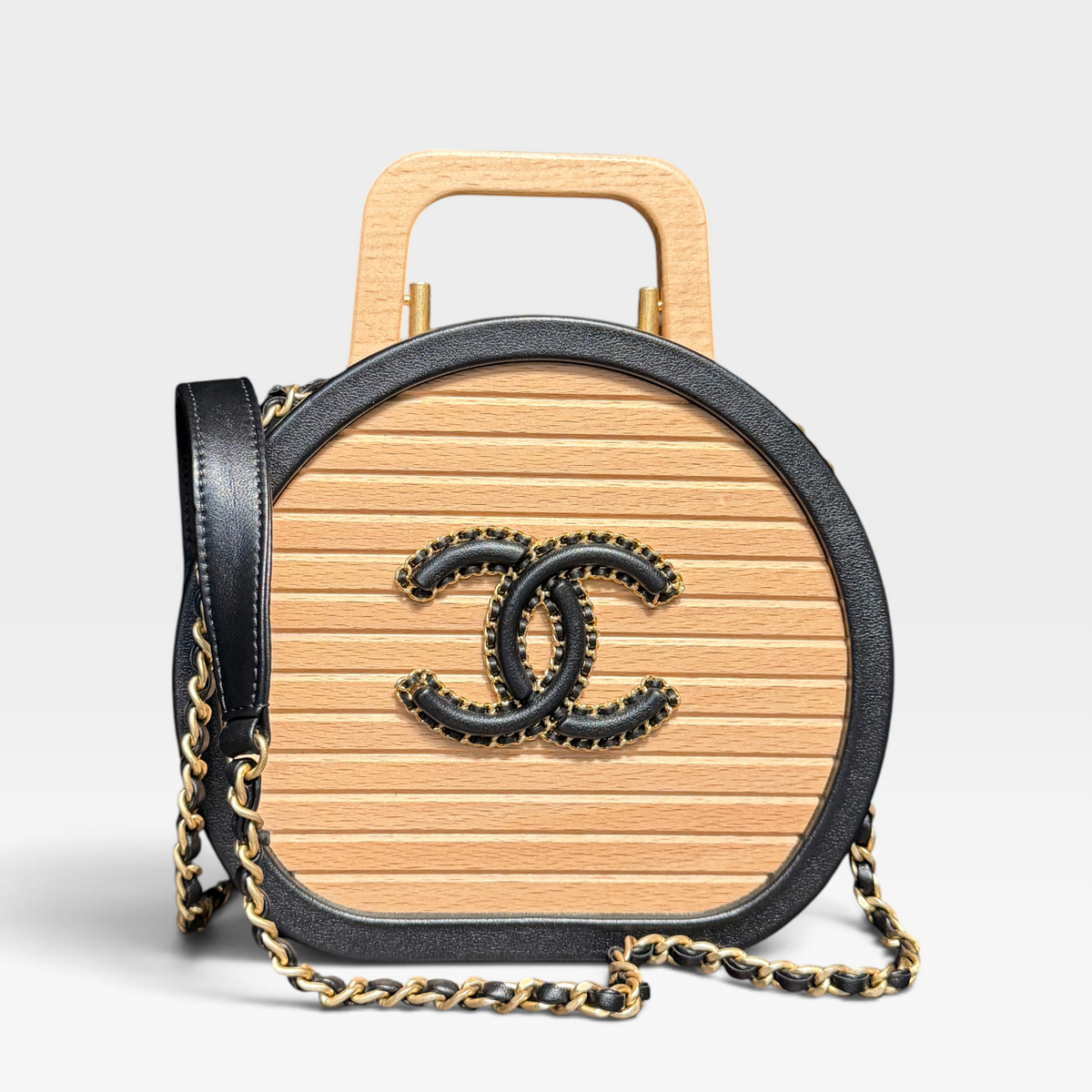 Chanel CC Vanity Case Beechwood & Leather 22C Round – Natural