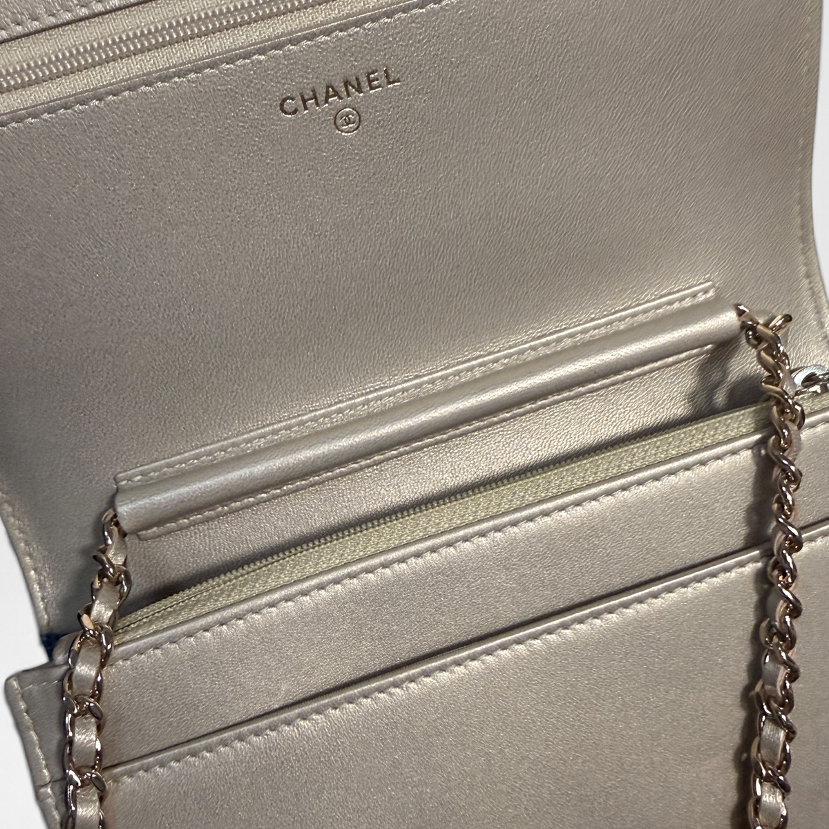 Chanel Boy Wallet On Chain - Blue Ombré Lizard, Gold Hardware