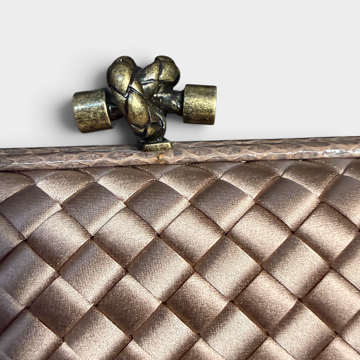 Bottega Veneta Knot Clutch XL - Blush Satin with Python Trim