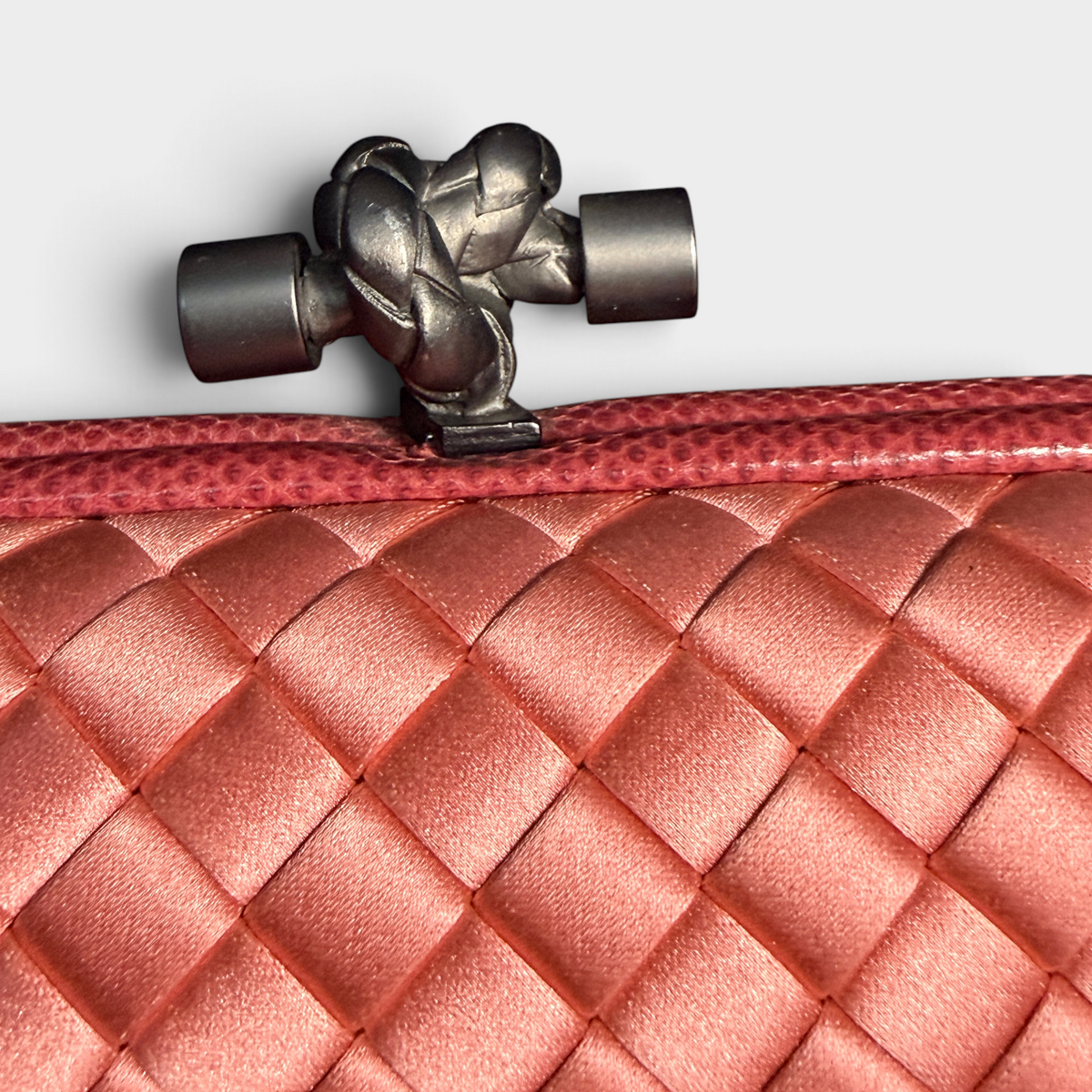 Bottega Veneta Knot Clutch - Pink Satin with Python Trim