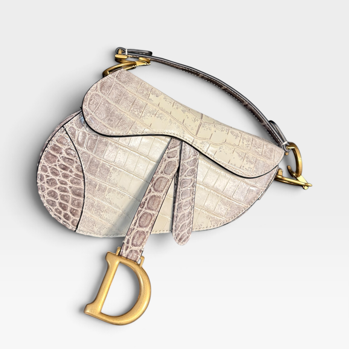 Christian Dior Saddle Bag, Himalayan Crocodile, Gold Tone Hardware