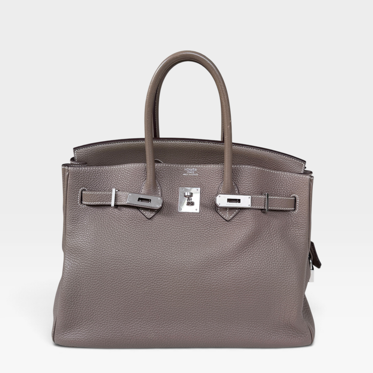Hermès Étoupe Birkin 35, Togo Leather, Palladium Hardware, O Stamp