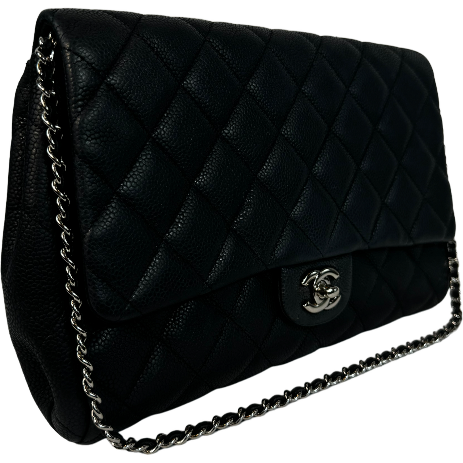 CHANEL - Black Timeless Classic Bag/Clutch in Caviar with Silver Hardware