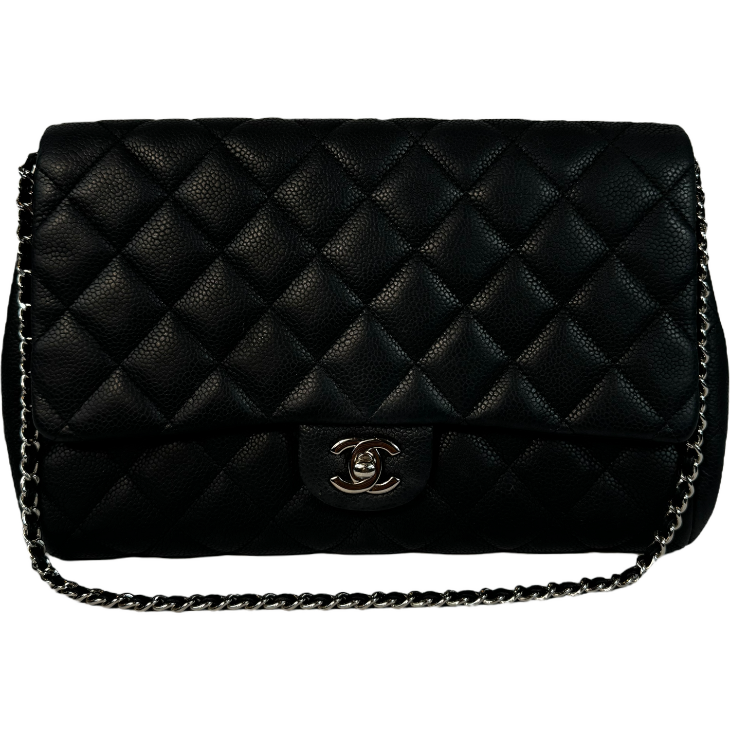 CHANEL - Black Timeless Classic Bag/Clutch in Caviar with Silver Hardware