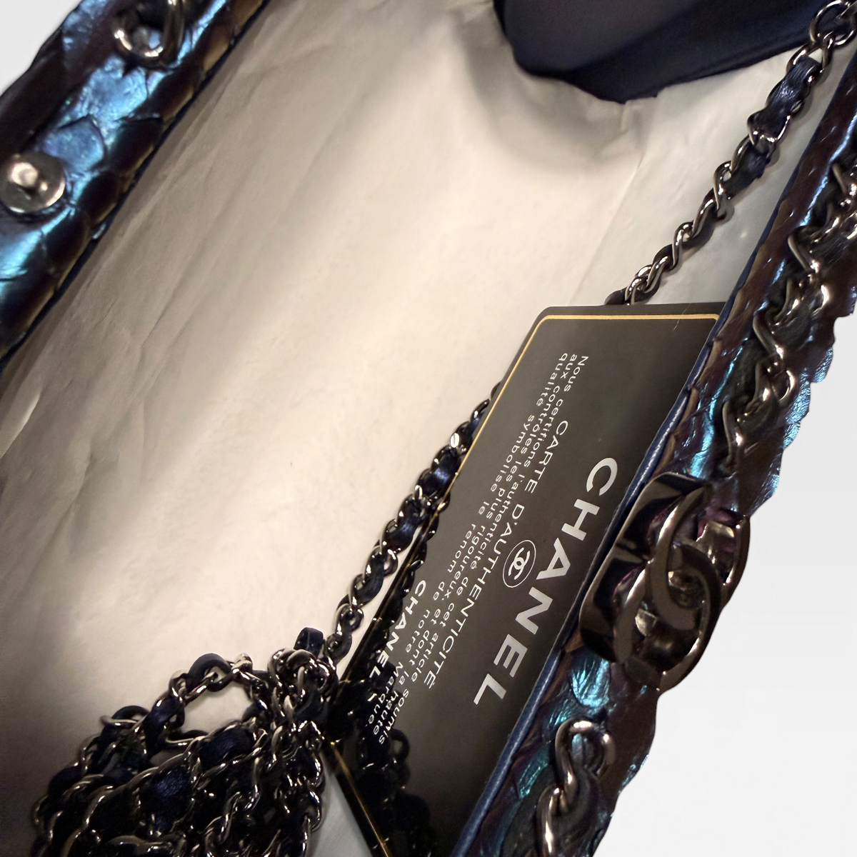 Chanel Chain Around CC Python Clutch with Shoulder Strap – Purple