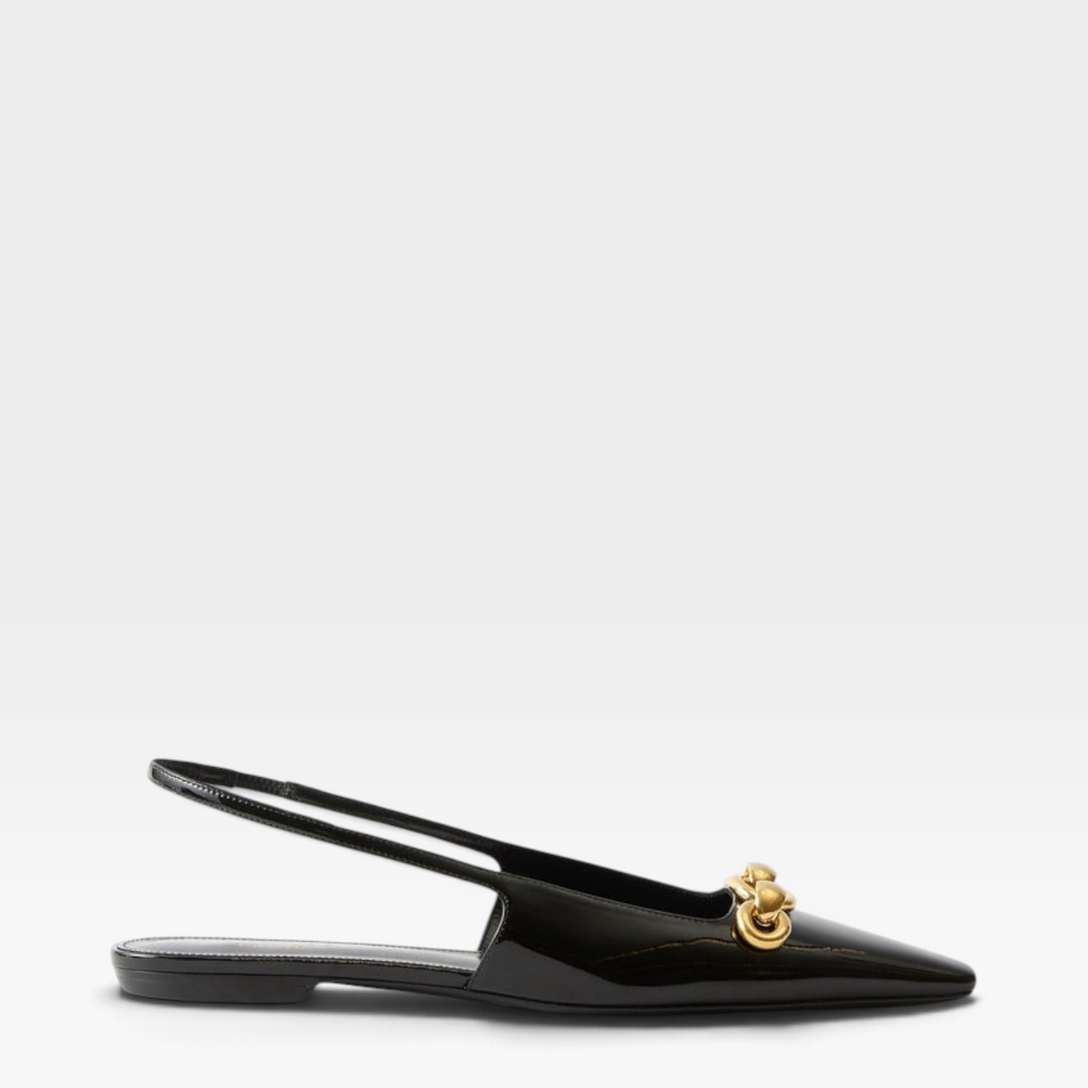 Saint Laurent Blade Chain Patent Leather Flat Slingbacks (Unworn)