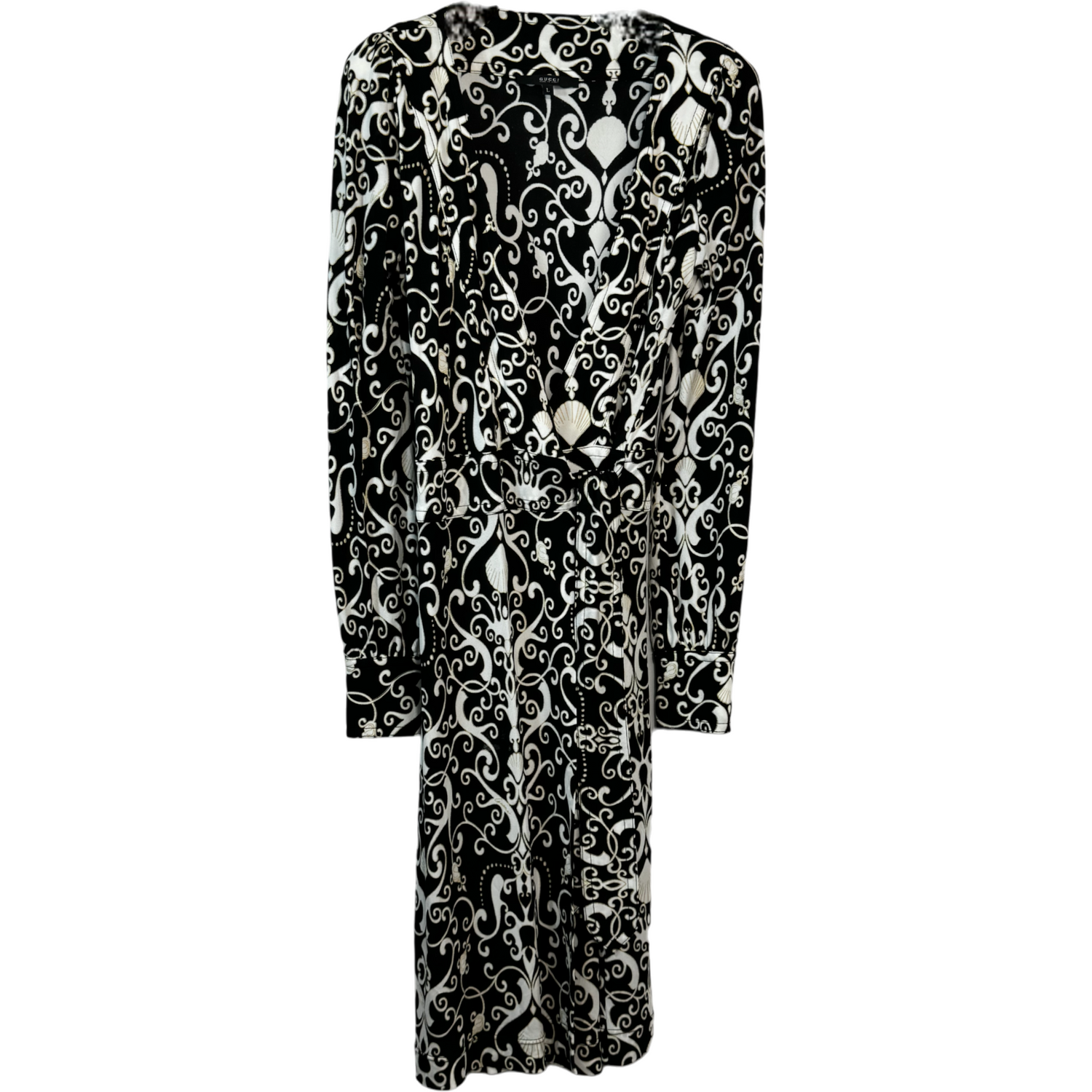 GUCCI Monochrome Baroque Wrap Dress