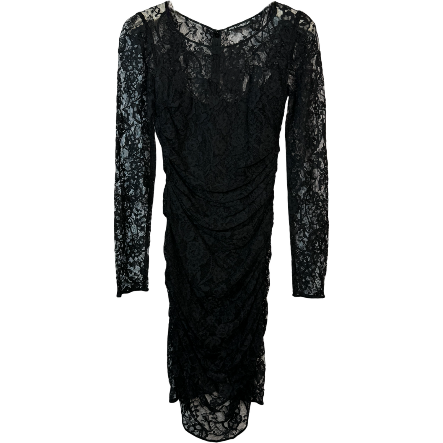 DOLCE & GABBANA Black Lace Dress mini dress with ruching at the sides 