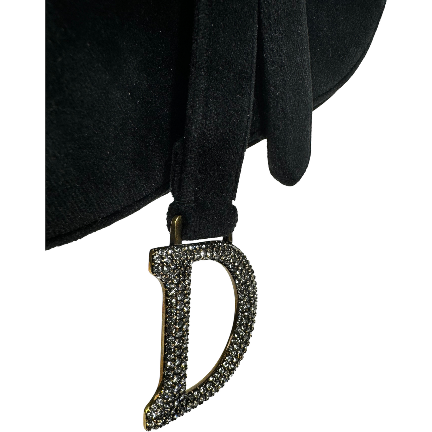 CHRISTIAN DIOR Black Velvet Mini Crystal Embellished Saddle Bag