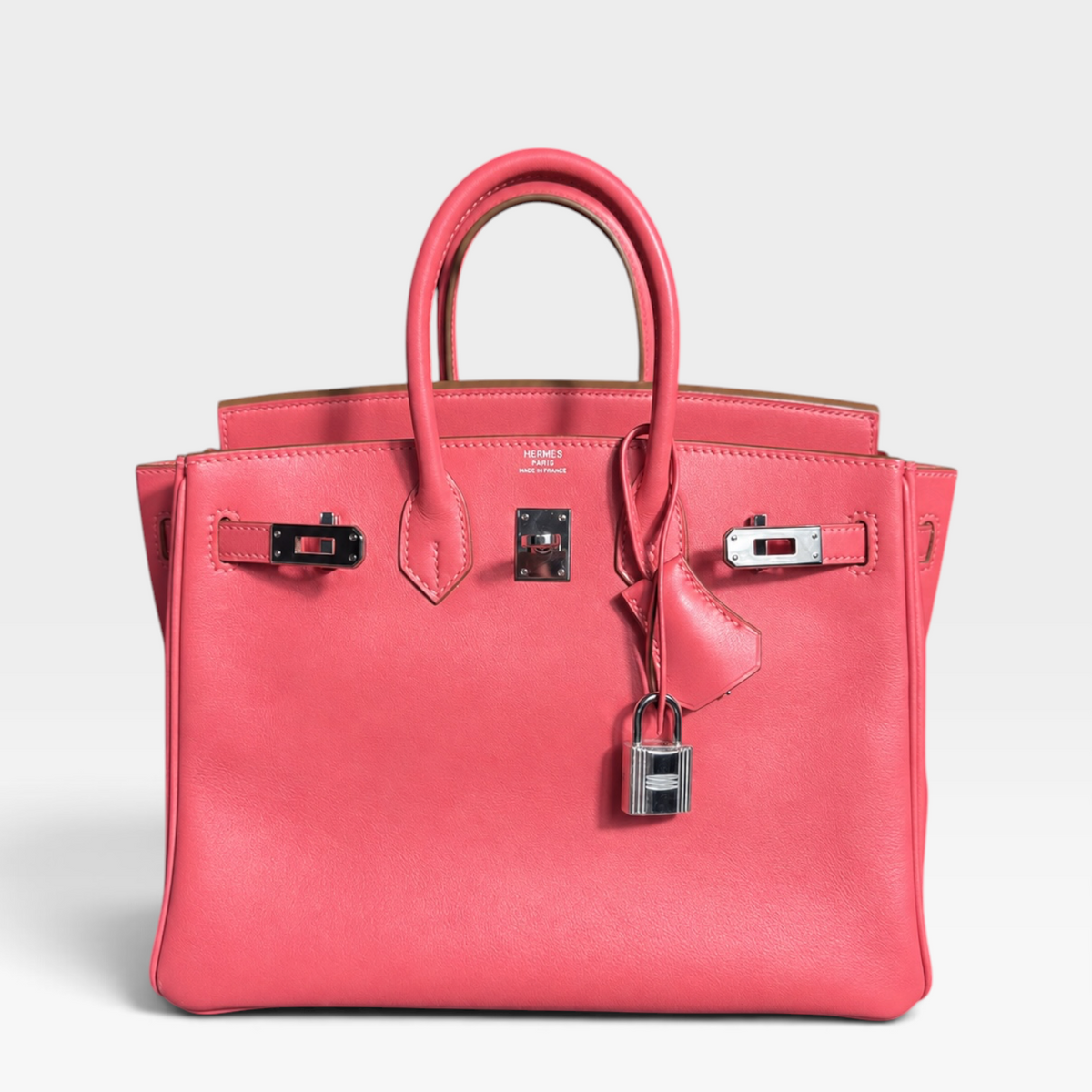Hermès Birkin 25, Rose Chèvre Mysore, Palladium Hardware - R Stamp