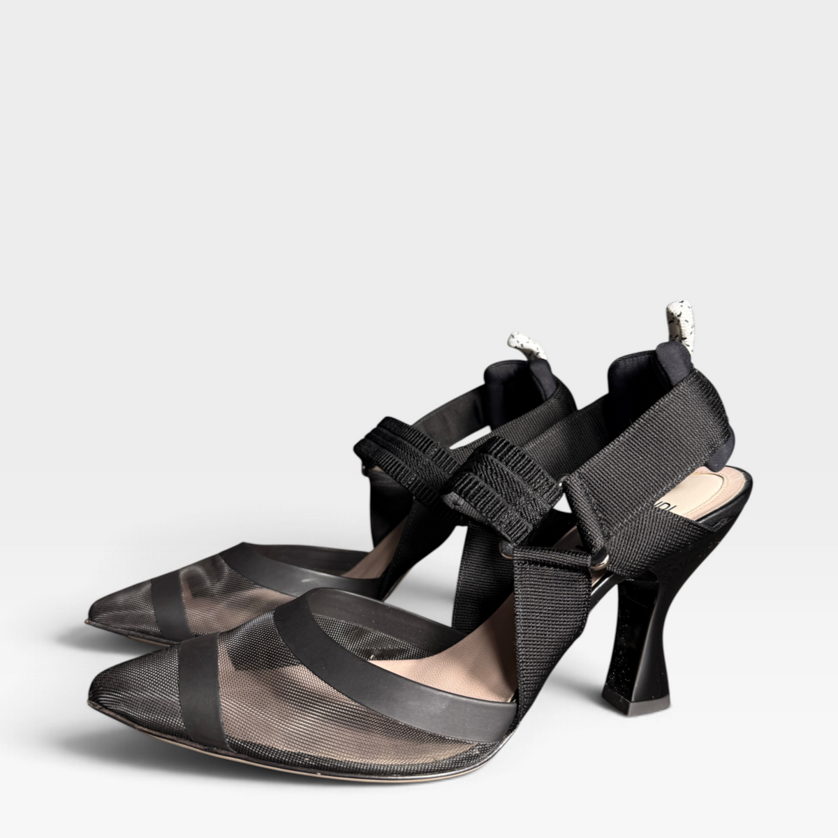 Fendi Colibrì Leather Mesh Slingbacks