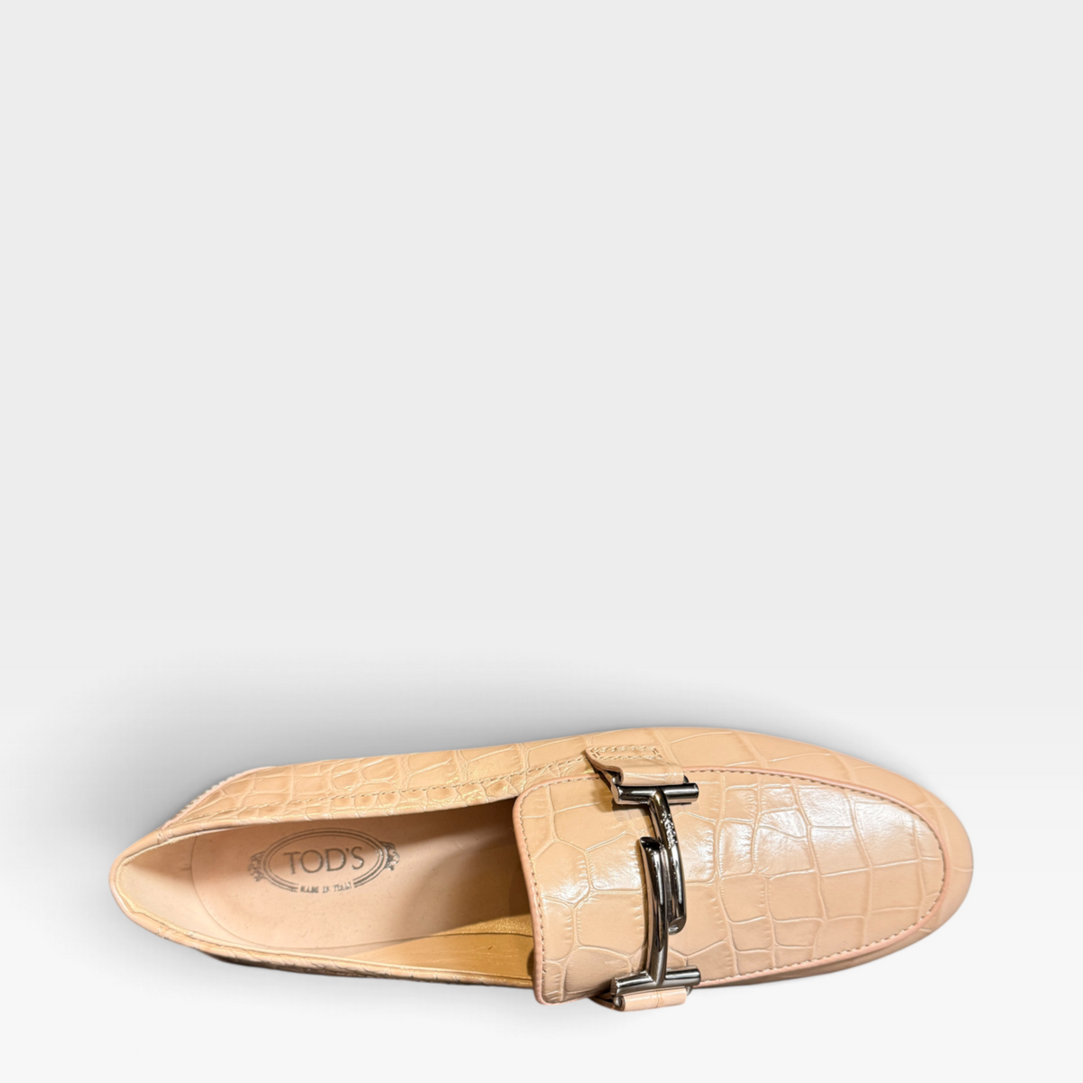Tod's Double T Bar Croc Leather Loafers