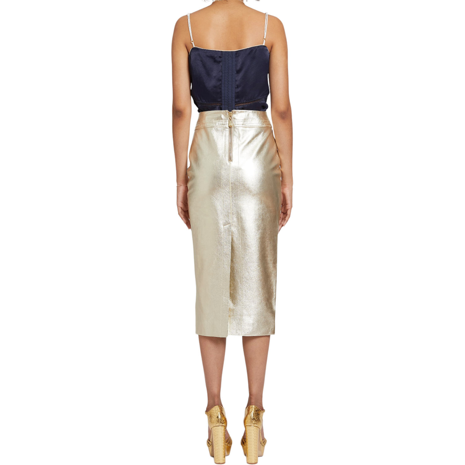 Richards Radcliffe Gold Leather Pencil Skirt