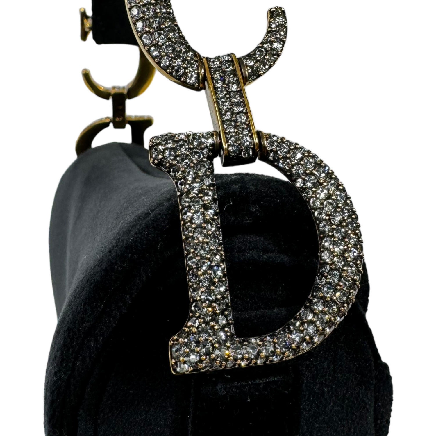 CHRISTIAN DIOR Black Velvet Mini Crystal Embellished Saddle Bag