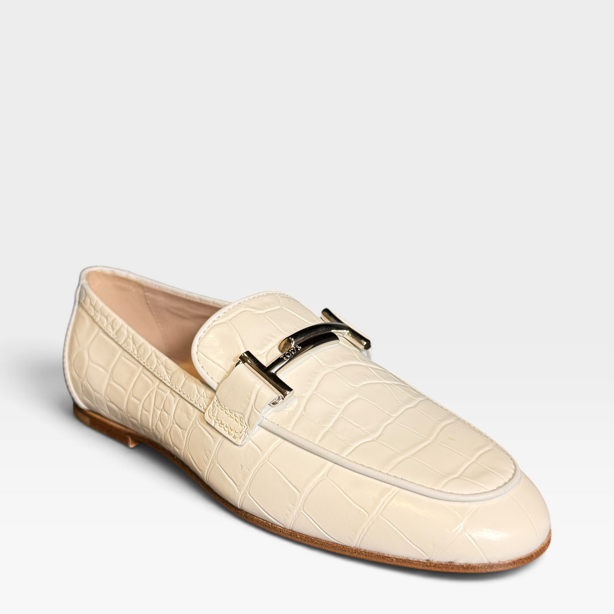 Tod's Double T Bar Croc Leather Loafers