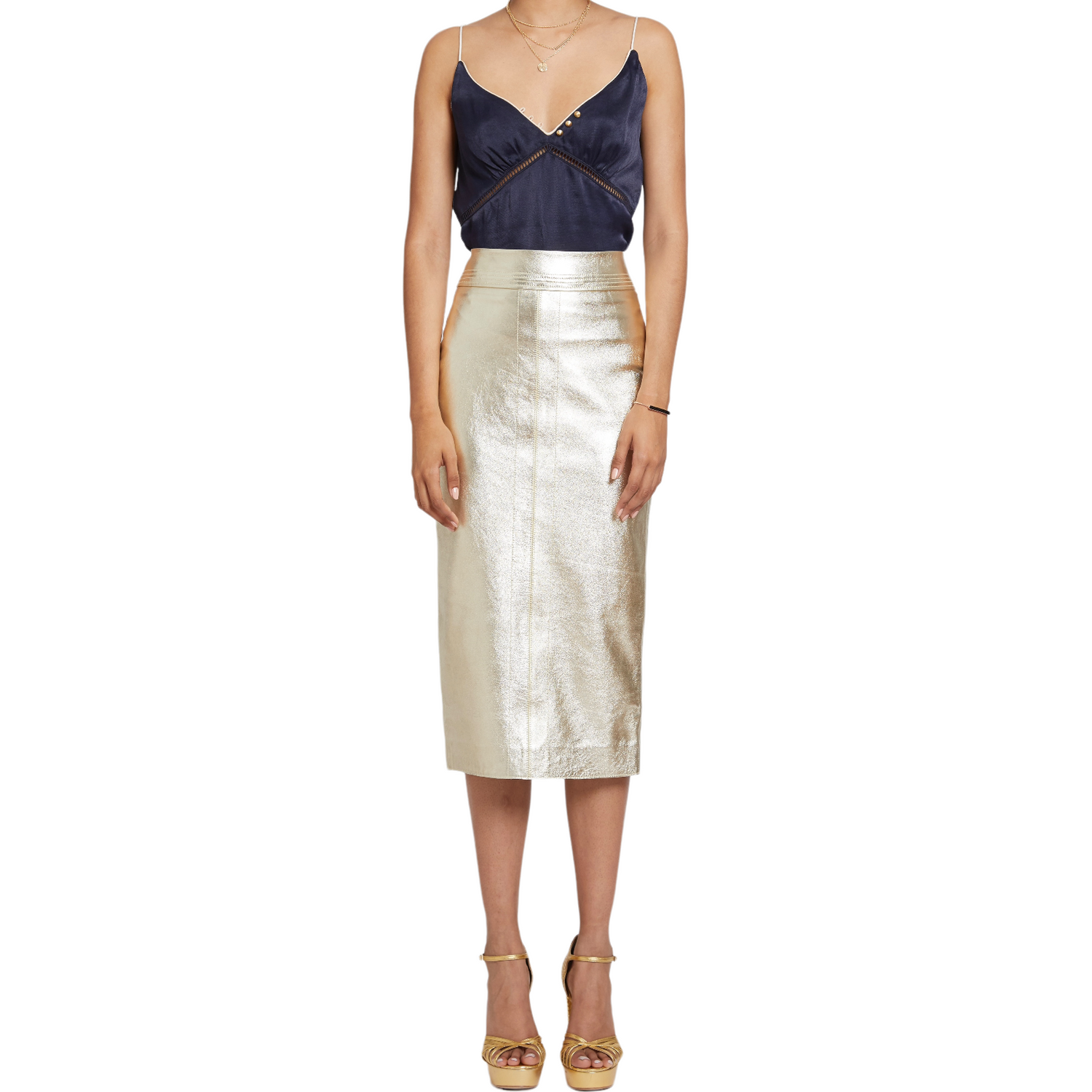 Richards Radcliffe Gold Leather Pencil Skirt