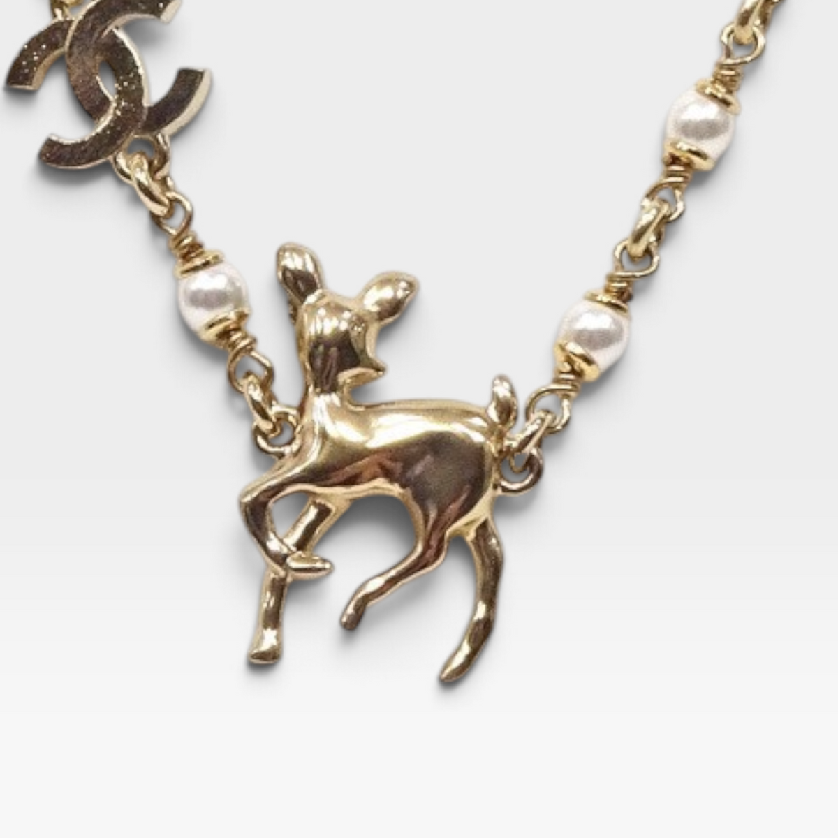Chanel VIP Bambi Deer Crystal & Pearl Necklace Necklace