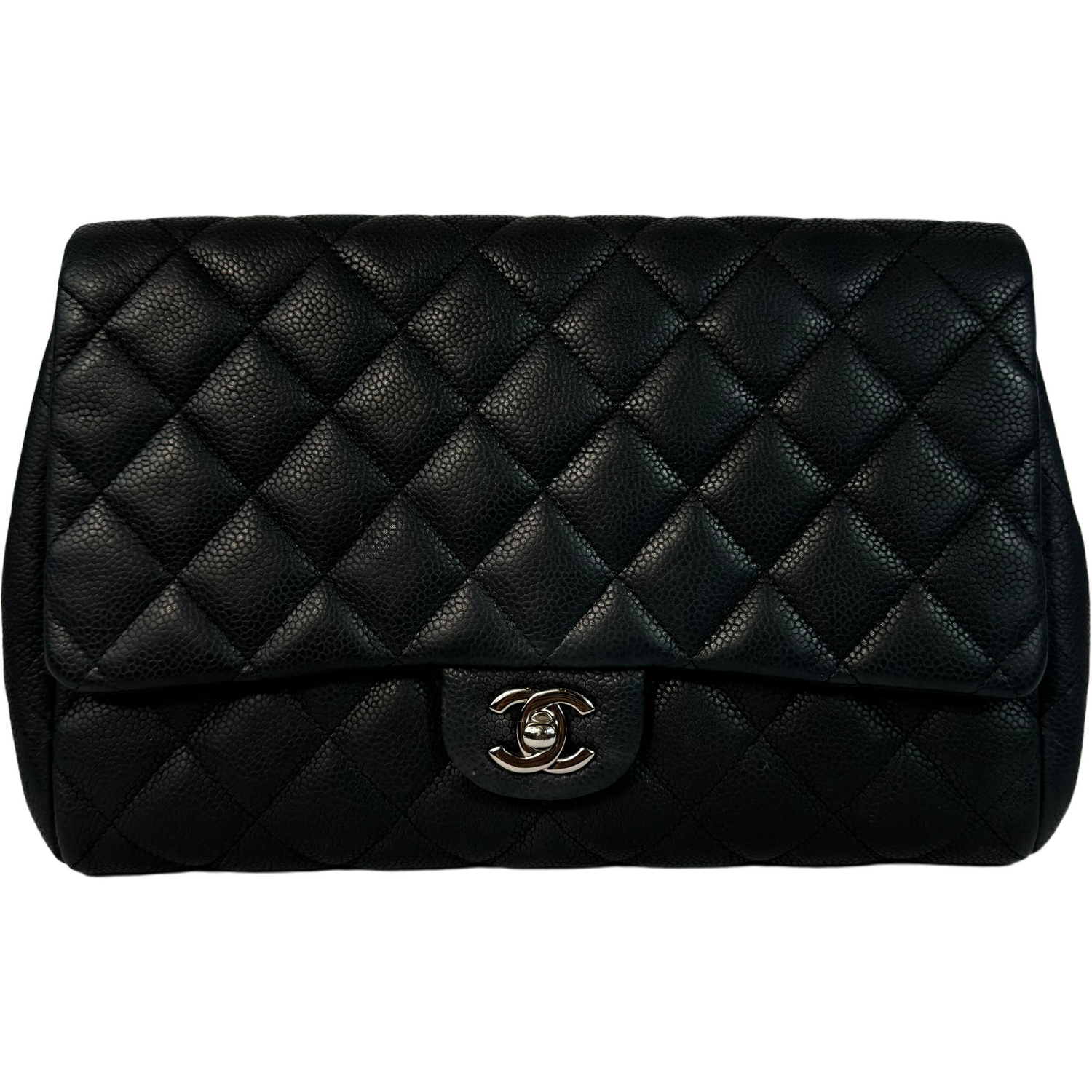 CHANEL - Black Timeless Classic Bag/Clutch in Caviar with Silver Hardware