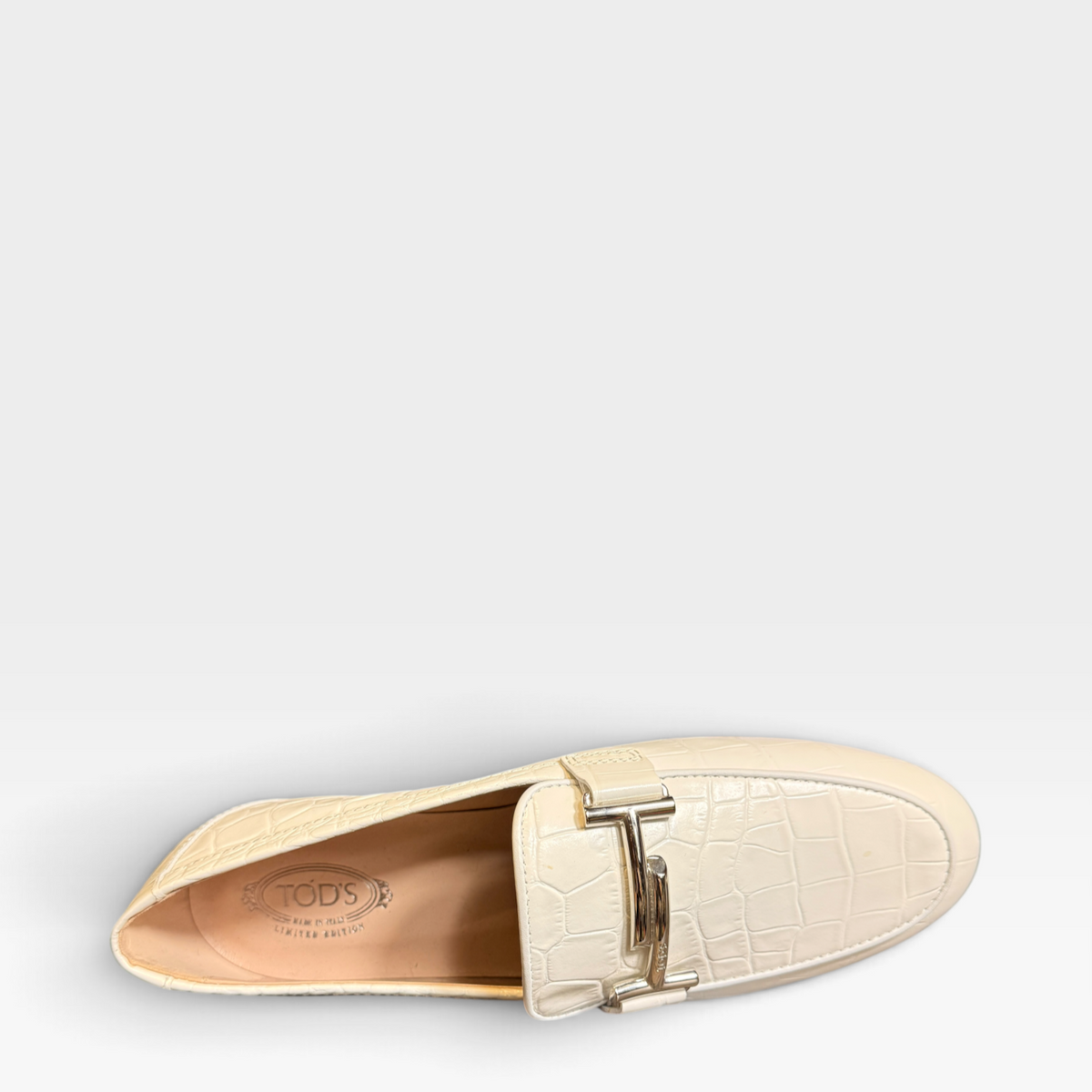 Tod's Double T Bar Croc Leather Loafers