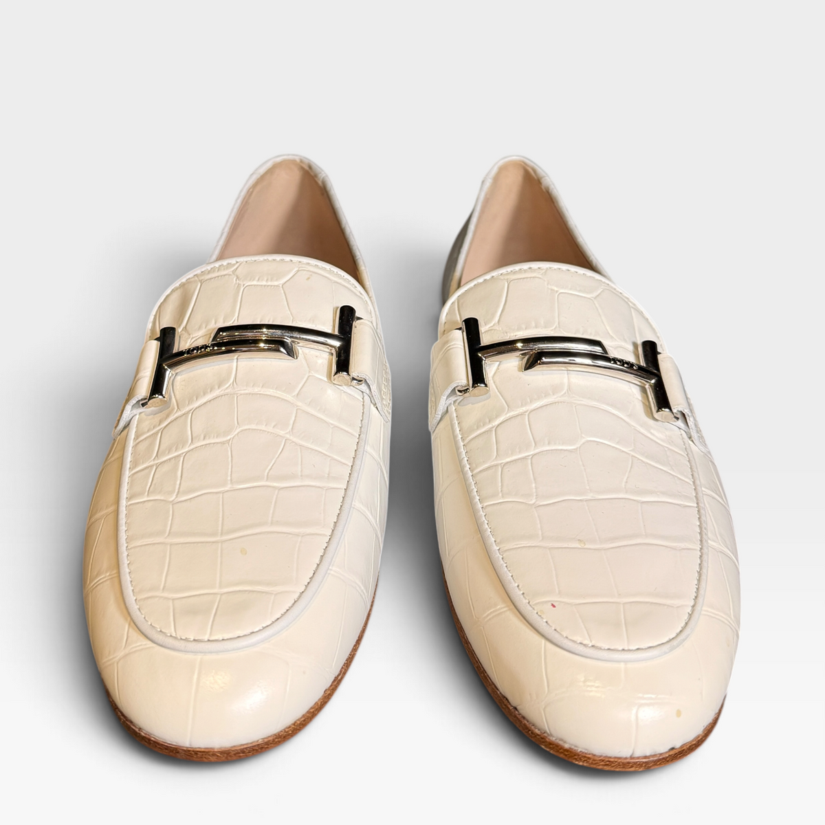 Tod's Double T Bar Croc Leather Loafers