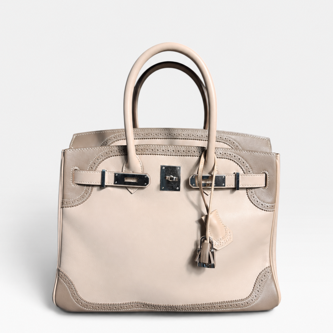 Hermès Birkin 30 Ghillies, Limited Edition Argile & Étoupe, Palladium Hardware - P Stamp