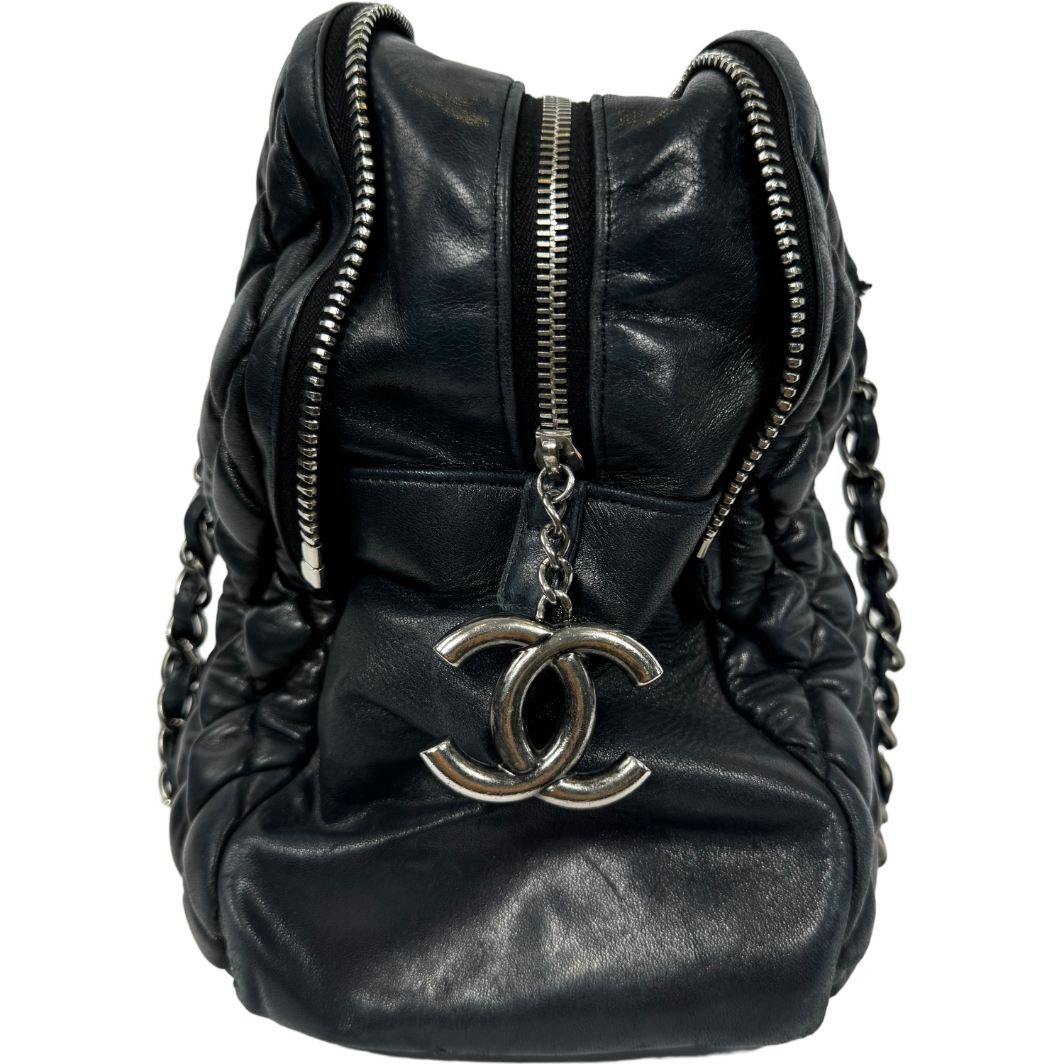 CHANEL - Dark Navy Lambskin Dual Zip Bowling Bag 2013