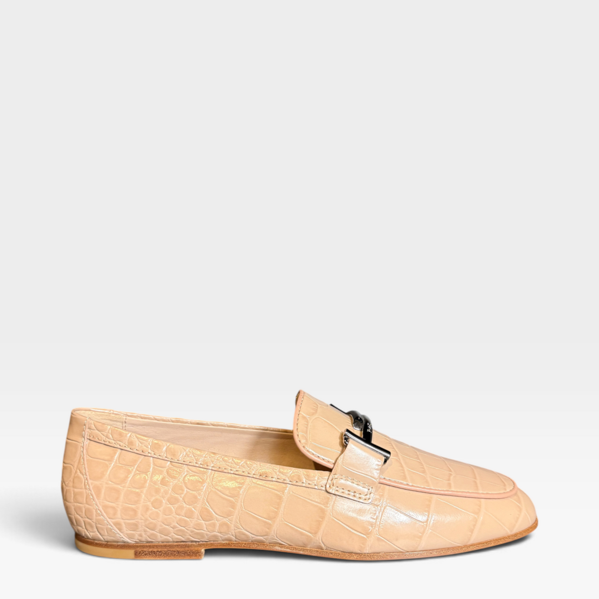 Tod's Double T Bar Croc Leather Loafers