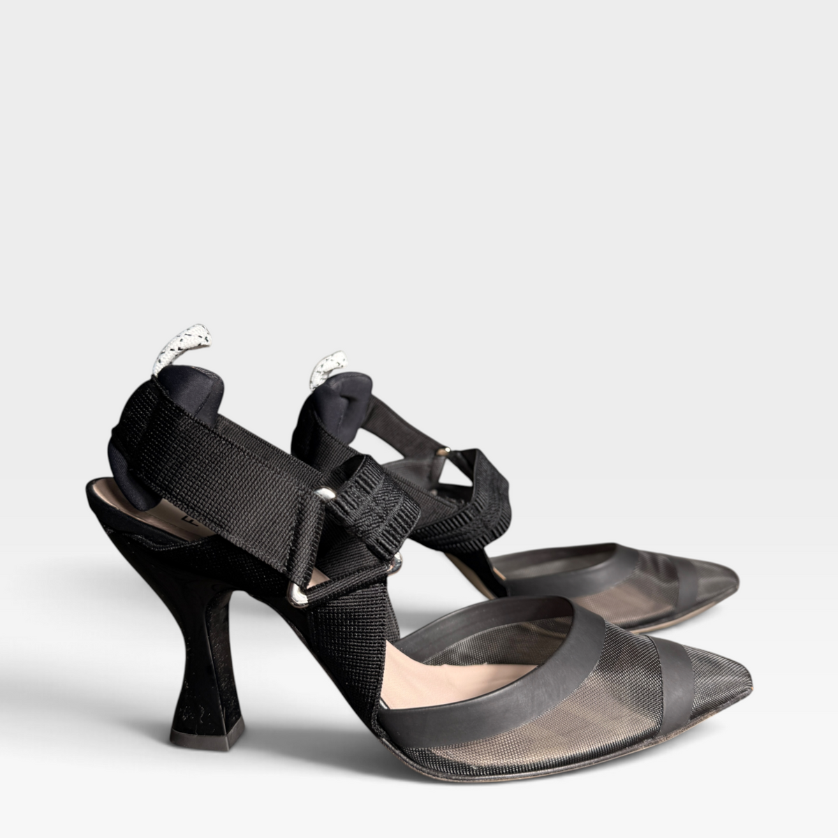 Fendi Colibrì Leather Mesh Slingbacks