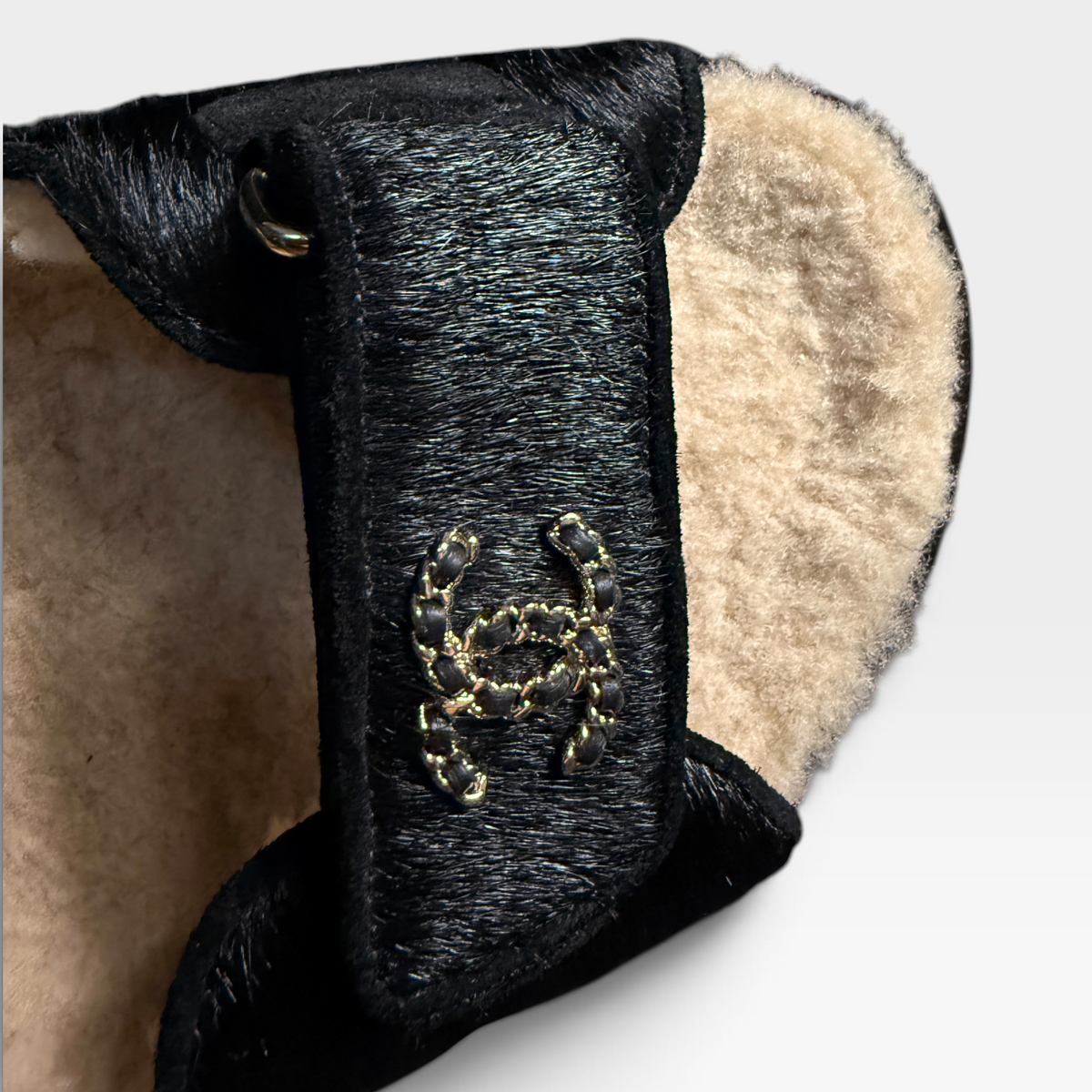 Chanel Pony/Shearling Dad Sandals