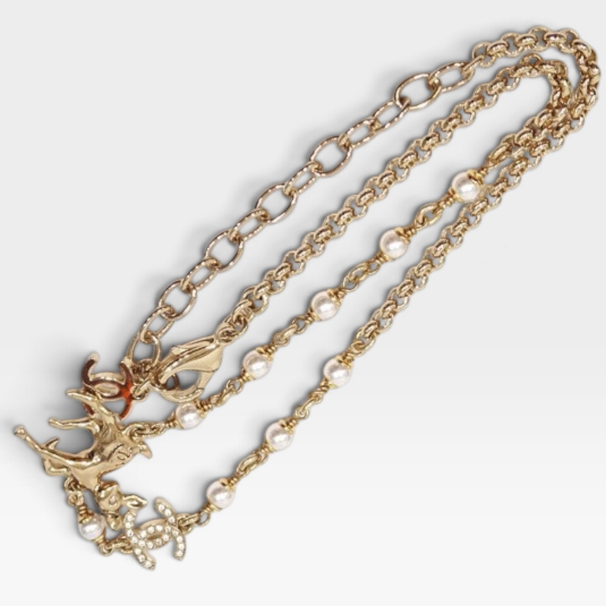 Chanel VIP Bambi Deer Crystal & Pearl Necklace Necklace
